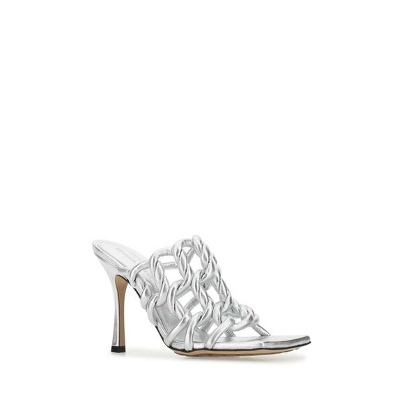 Bottega Veneta Women Silver Leather Stretch Mules - Picture 2 of 2